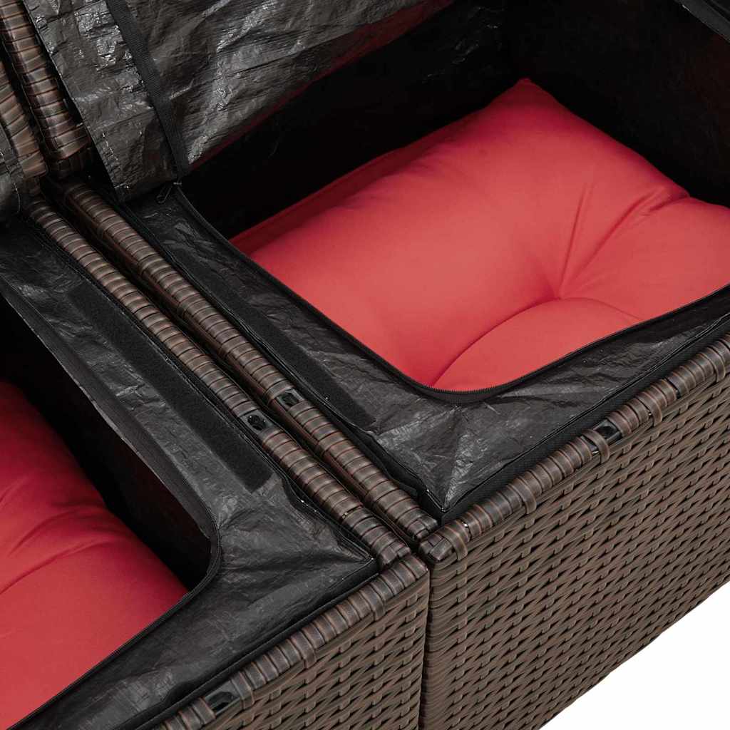Gartensofa-set mit Kissen mit Speicher 9 pcs Braun Poly Rattan