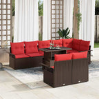 Gartensofa-set mit Kissen mit Speicher 9 pcs Braun Poly Rattan