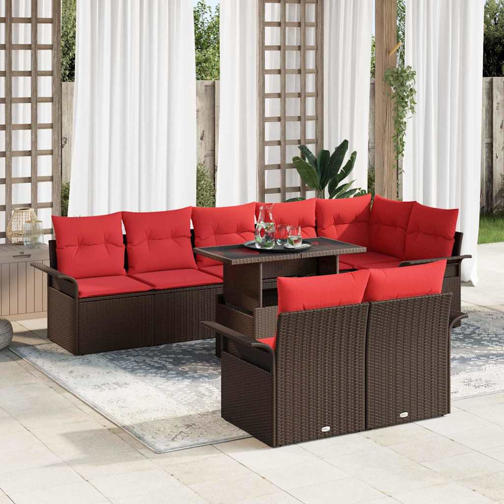 Gartensofa-set mit Kissen mit Speicher 9 pcs Braun Poly Rattan