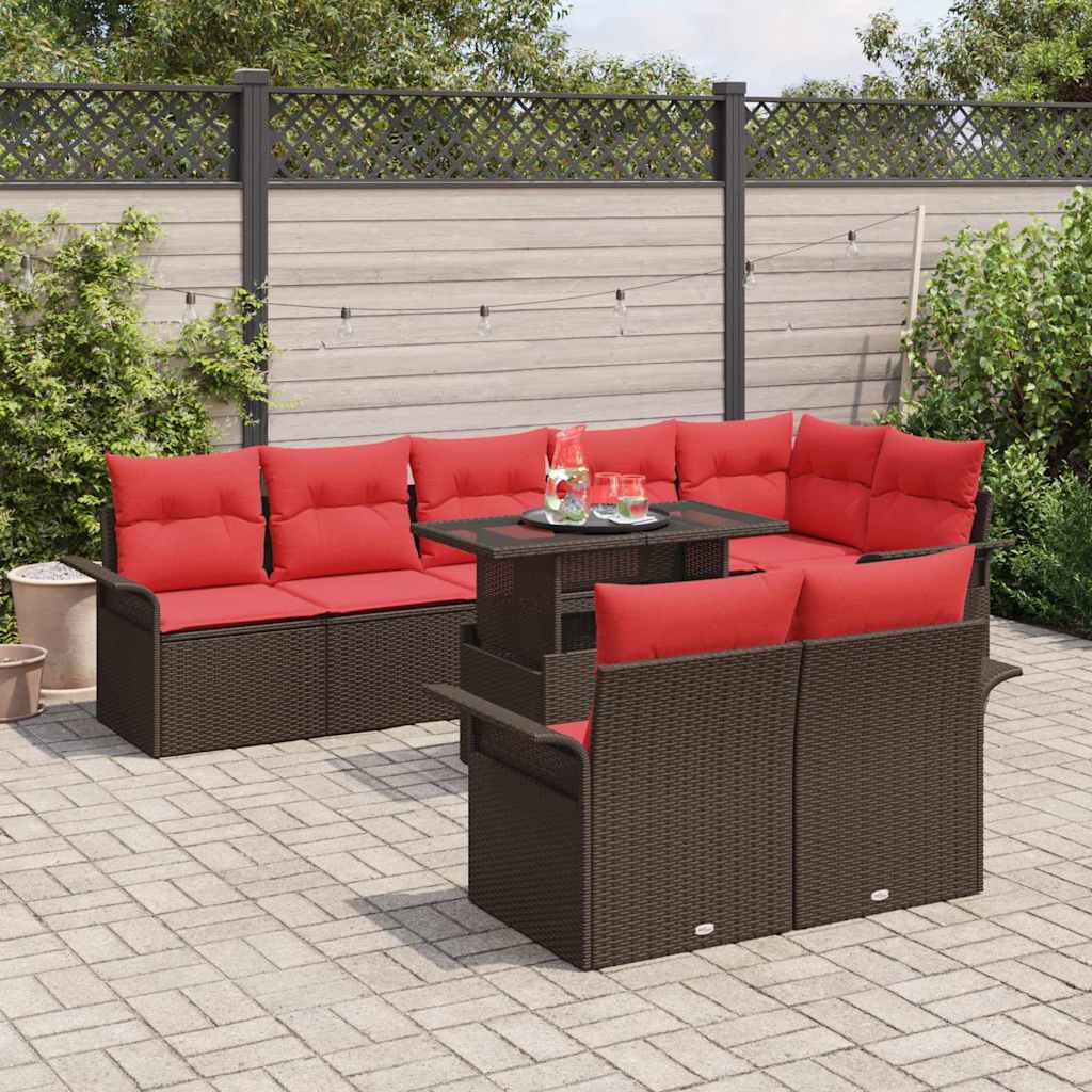 Gartensofa-set mit Kissen mit Speicher 9 pcs Braun Poly Rattan