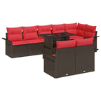 Gartensofa-set mit Kissen mit Speicher 9 pcs Braun Poly Rattan