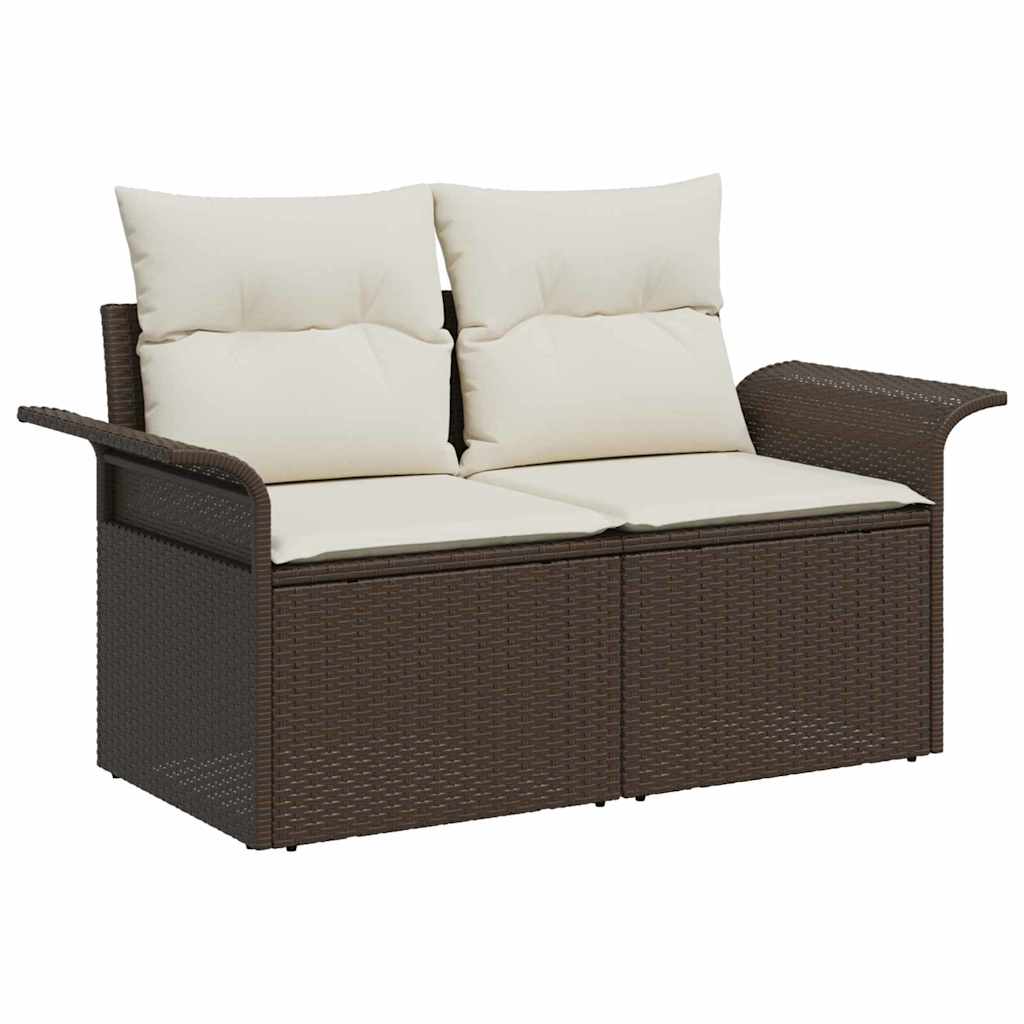 Garten-Sofa-Set mit Kissen mit Speicher 7 pcs Braun Poly Rattan