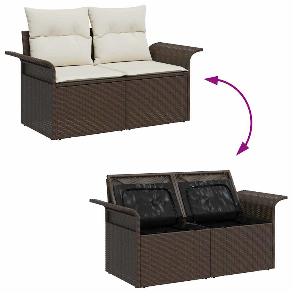 Garten-Sofa-Set mit Kissen mit Speicher 7 pcs Braun Poly Rattan