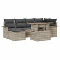 Garten-Sofa-Set mit Kissen 7 pcs Hellgrau Poly Rattan