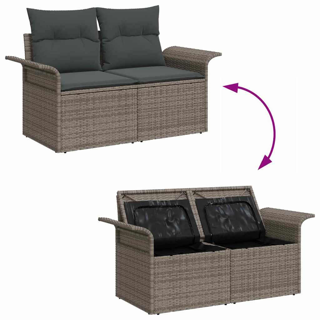 Garten-Sofa-Set mit Kissen mit Speicher 8 pcs Grau Poly Rattan