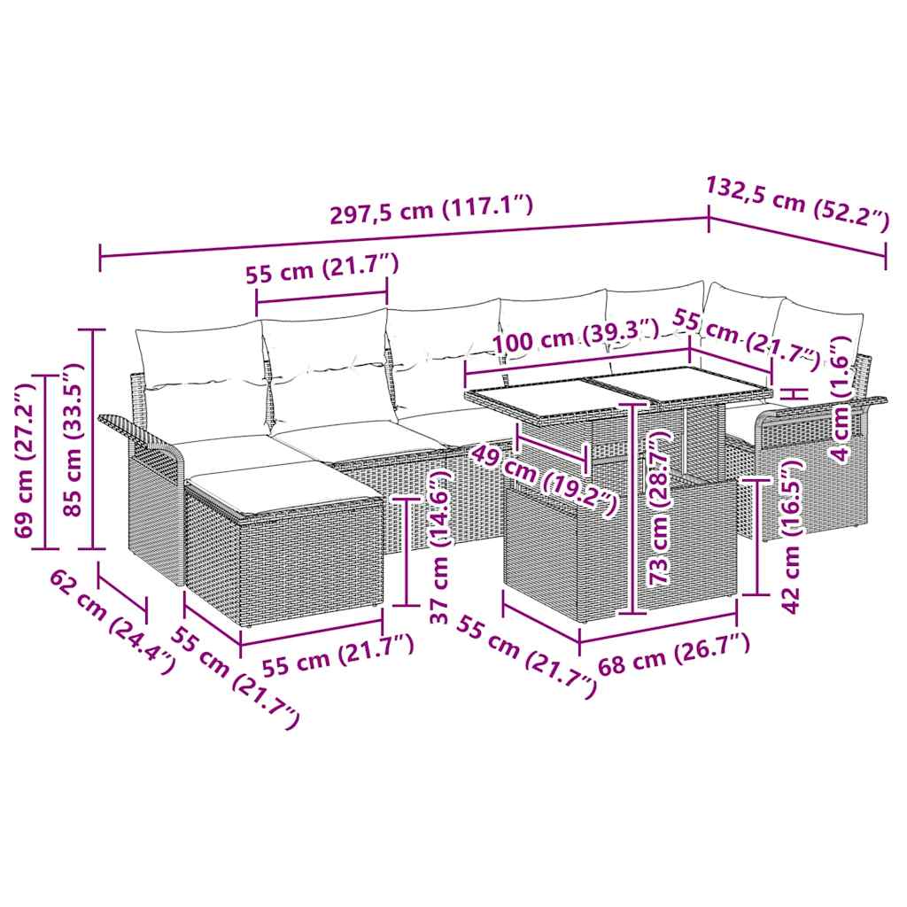 Garten-Sofa-Set mit Kissen mit Speicher 8 pcs Grau Poly Rattan