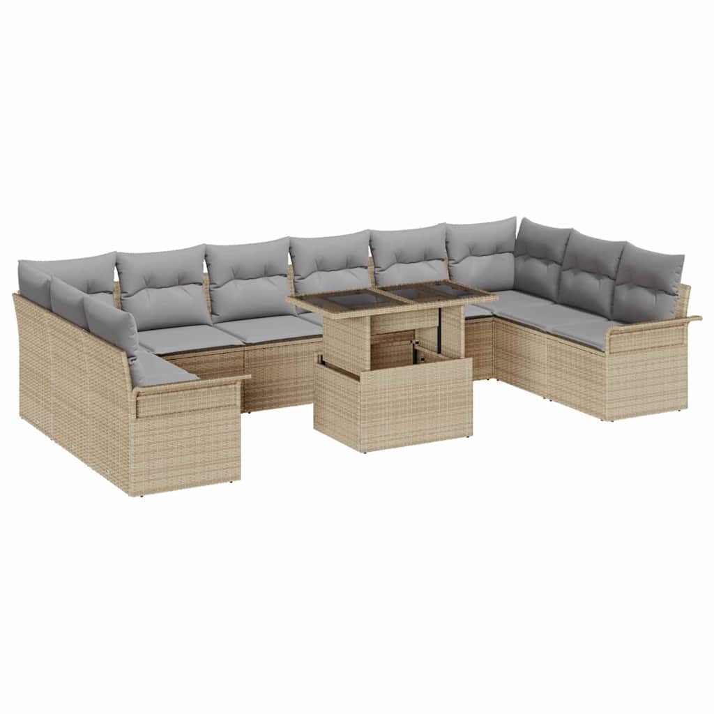 Gartensofa-set mit Kissen mit Kissen 11 pcs Beige Poly Rattan