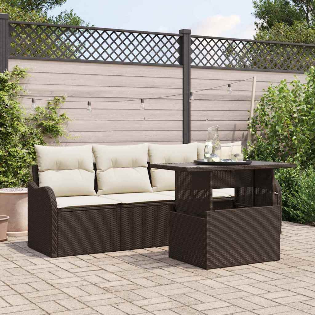 Gartensofa-set mit Kissen mit Kissen 5 pcs Braun Poly Rattan