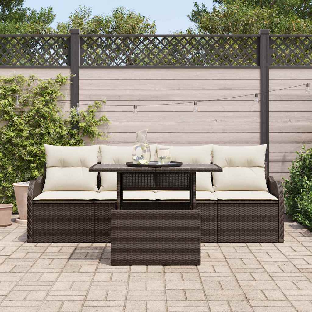 Gartensofa-set mit Kissen mit Kissen 5 pcs Braun Poly Rattan