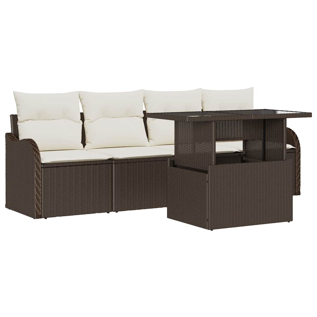 Gartensofa-set mit Kissen mit Kissen 5 pcs Braun Poly Rattan
