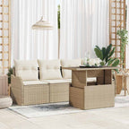 Garten-Sofa-Set mit Kissen mit Kissen 5 pcs Beige Poly Rattan