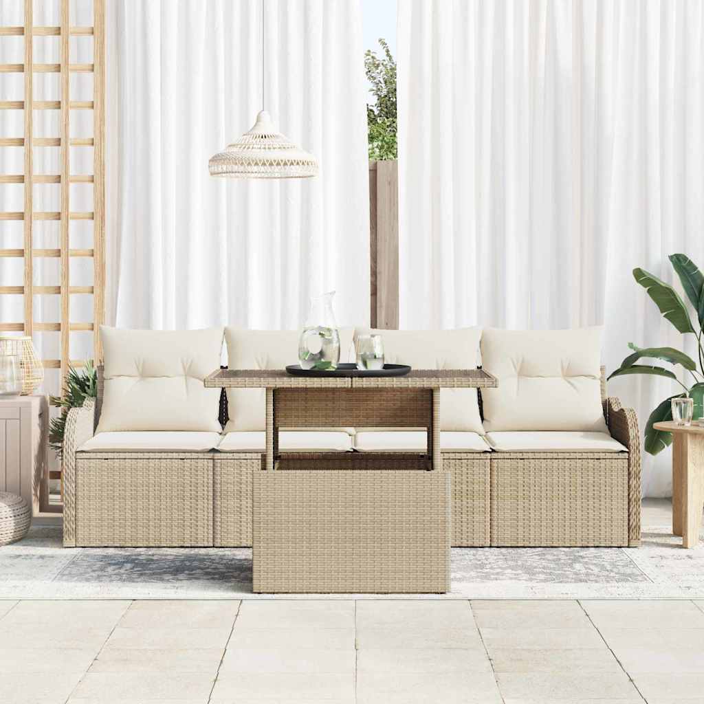 Garten-Sofa-Set mit Kissen mit Kissen 5 pcs Beige Poly Rattan