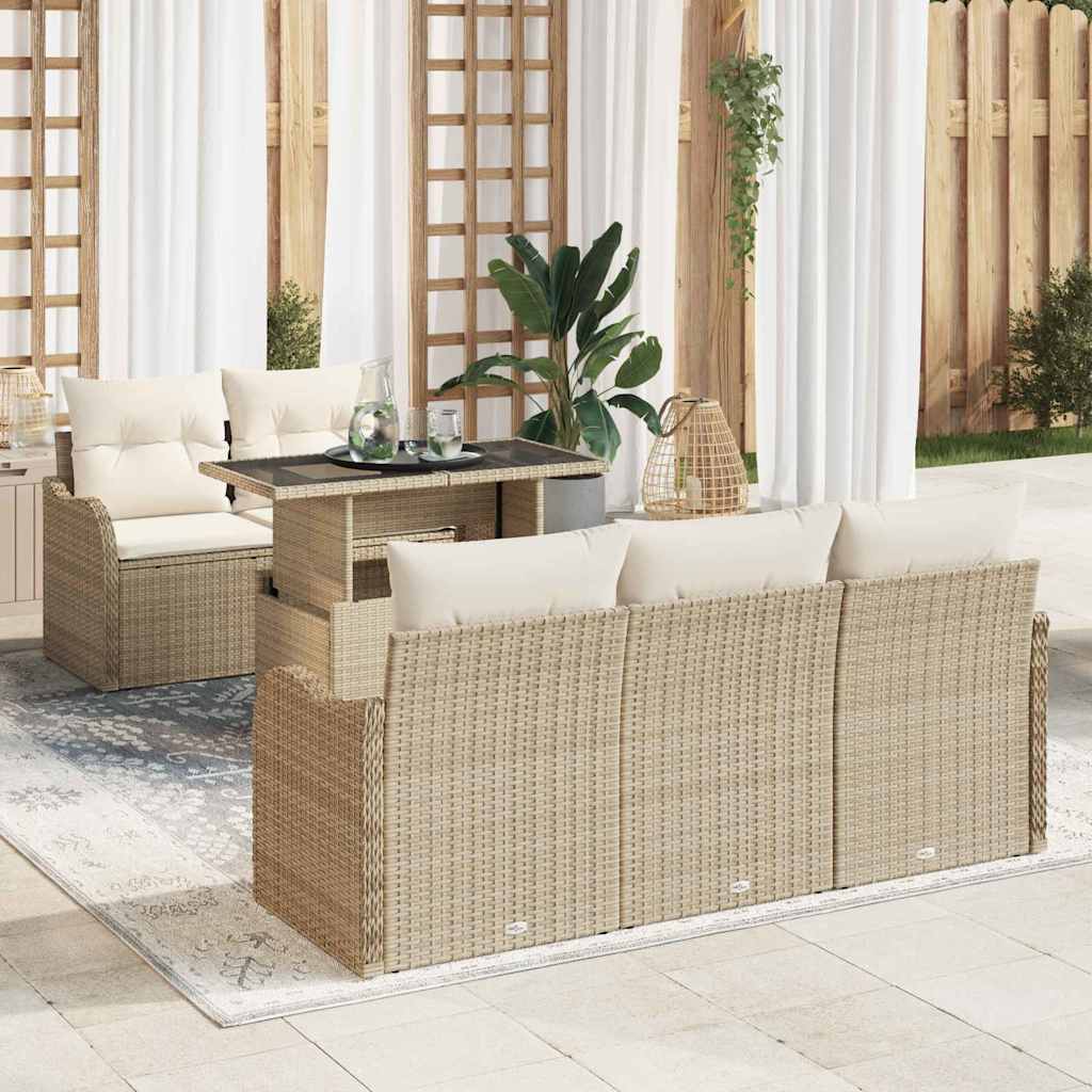 Gartensofa-set mit Kissen mit Kissen 6 pcs Beige Poly Rattan