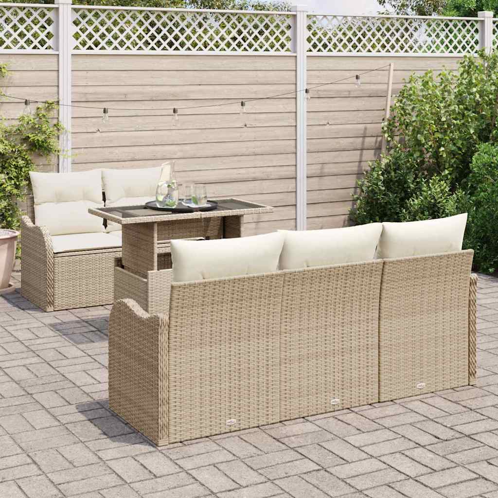 Gartensofa-set mit Kissen mit Kissen 6 pcs Beige Poly Rattan
