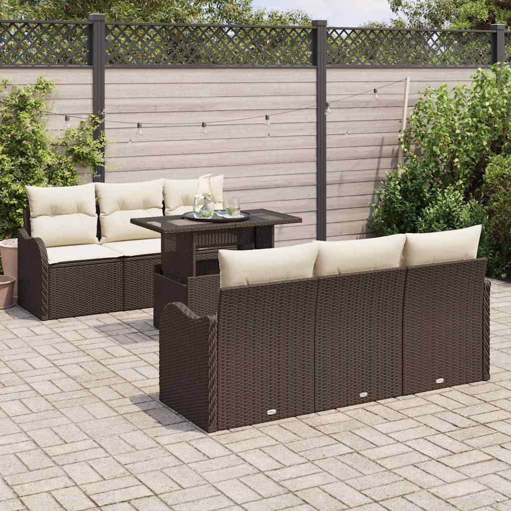 Gartensofa-set mit Kissen mit Speicher 7 pcs Braun Poly Rattan
