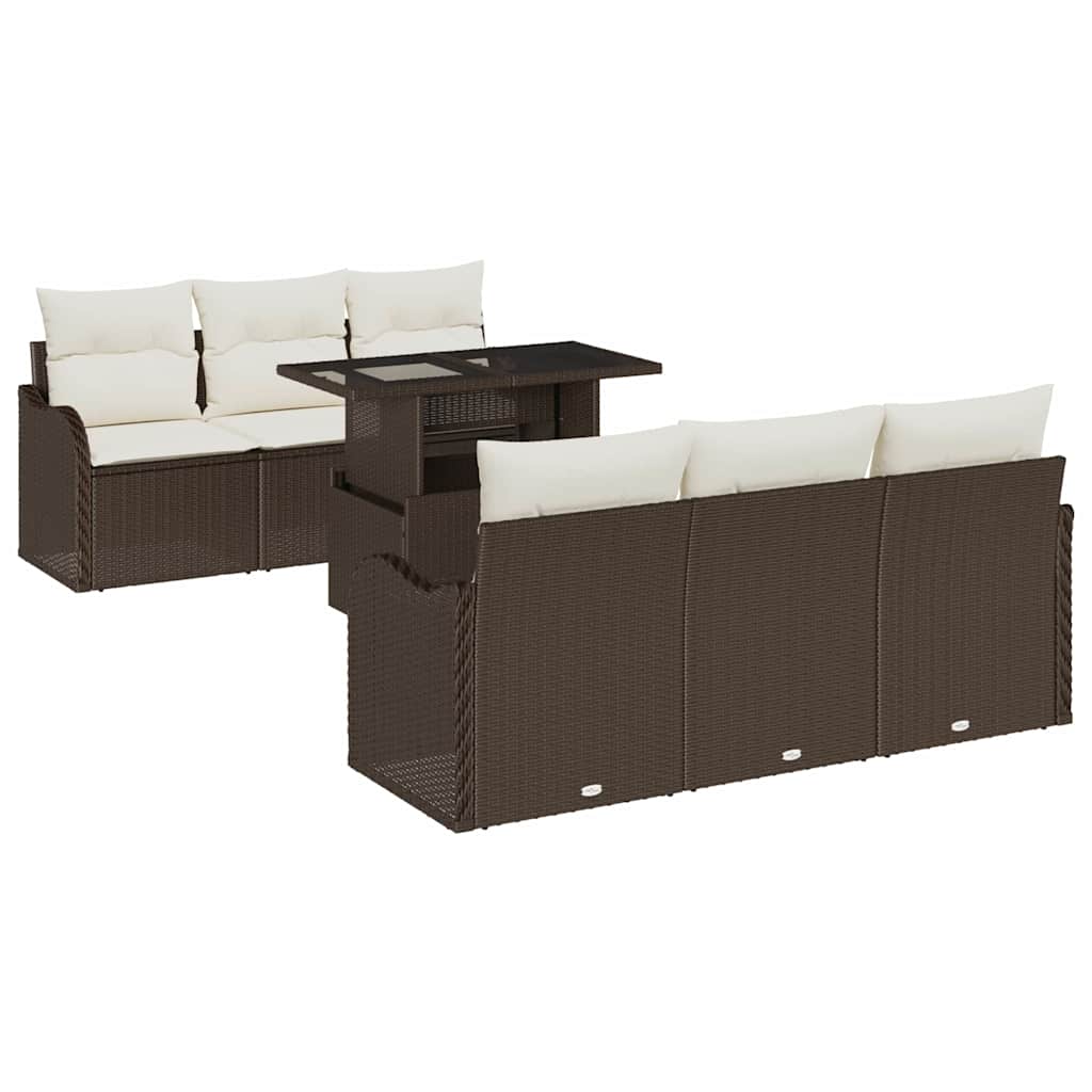 Gartensofa-set mit Kissen mit Speicher 7 pcs Braun Poly Rattan