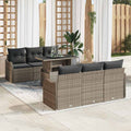 Gartensofa-set mit Kissen mit Speicher 7 pcs Grau Poly Rattan