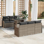 Gartensofa-set mit Kissen mit Speicher 7 pcs Grau Poly Rattan