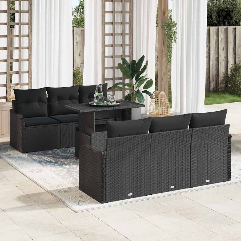 Gartensofa-set mit Kissen mit Kissen 7 pcs Schwarz Poly Rattan
