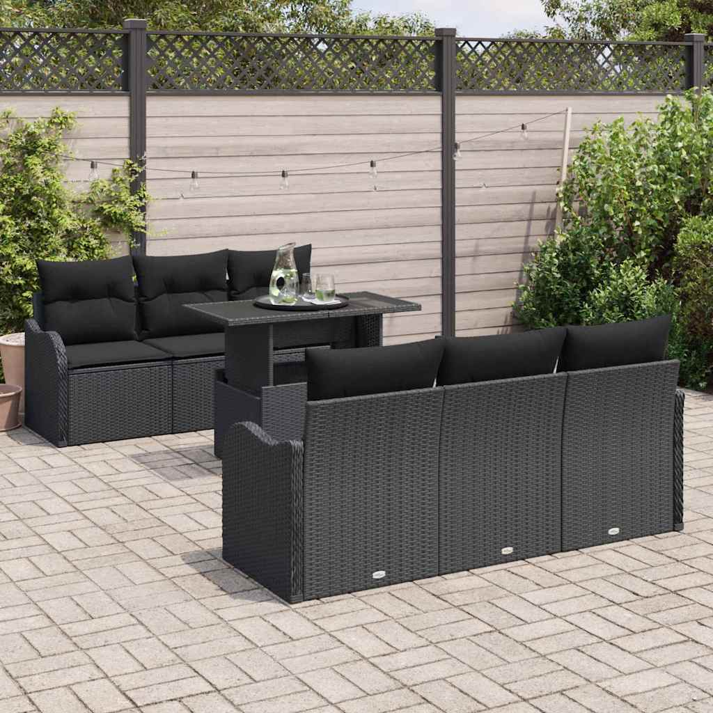 Gartensofa-set mit Kissen mit Kissen 7 pcs Schwarz Poly Rattan