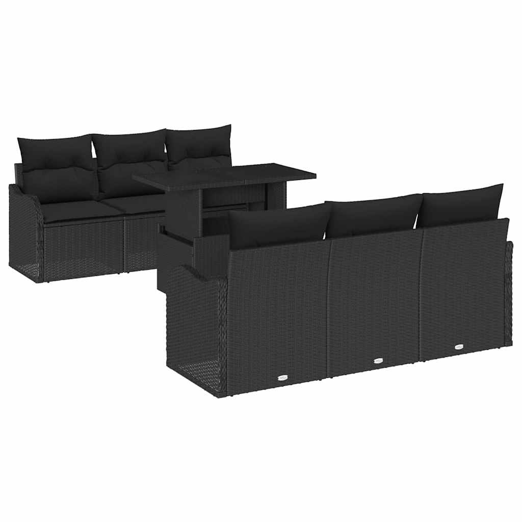 Gartensofa-set mit Kissen mit Kissen 7 pcs Schwarz Poly Rattan