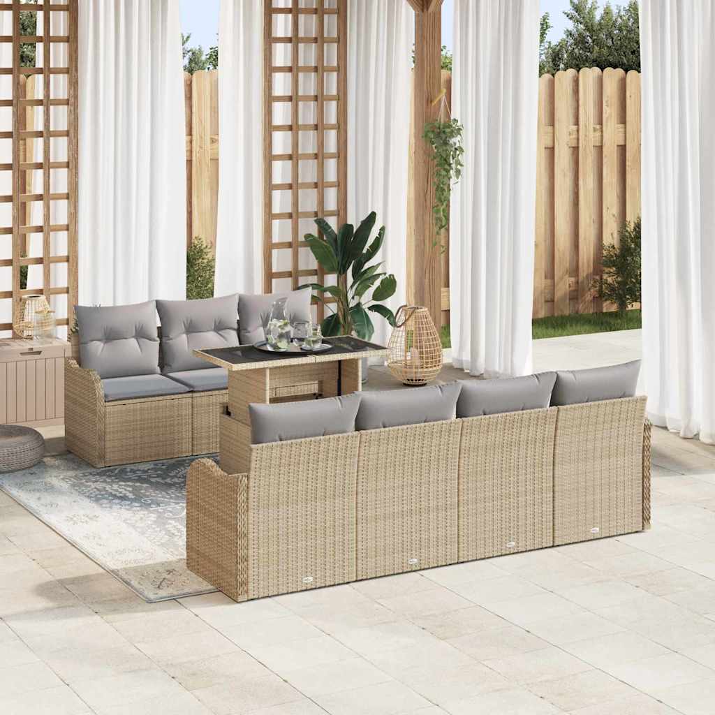 Gartensofa-set mit Kissen mit Speicher 8 pcs Beige Poly Rattan