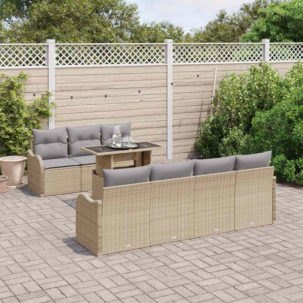 Gartensofa-set mit Kissen mit Speicher 8 pcs Beige Poly Rattan