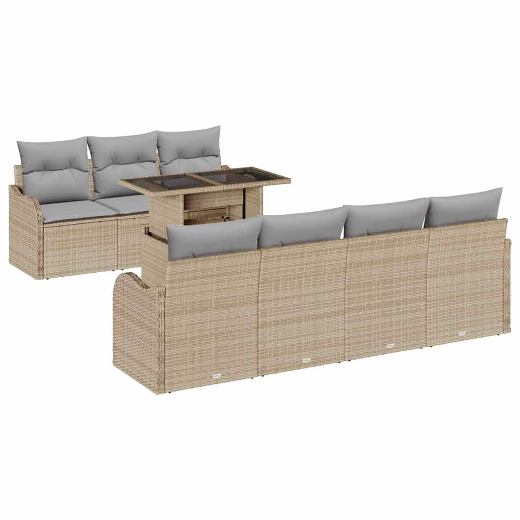 Gartensofa-set mit Kissen mit Speicher 8 pcs Beige Poly Rattan