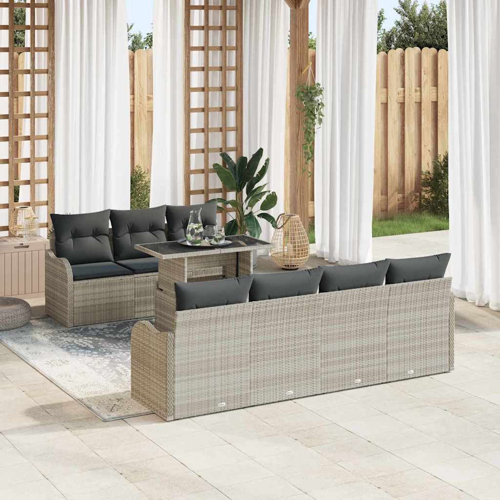 Gartensofa-set mit Kissen mit Kissen 8 pcs Hellgrau Poly Rattan