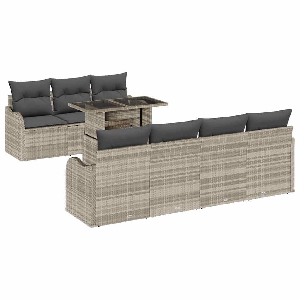 Gartensofa-set mit Kissen mit Kissen 8 pcs Hellgrau Poly Rattan
