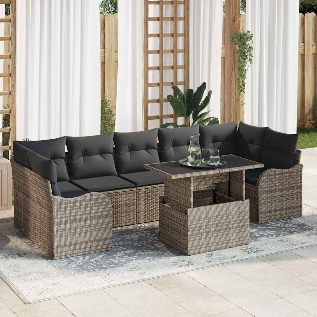 Gartensofa-set mit Kissen mit Speicher 8 pcs Grau Poly Rattan