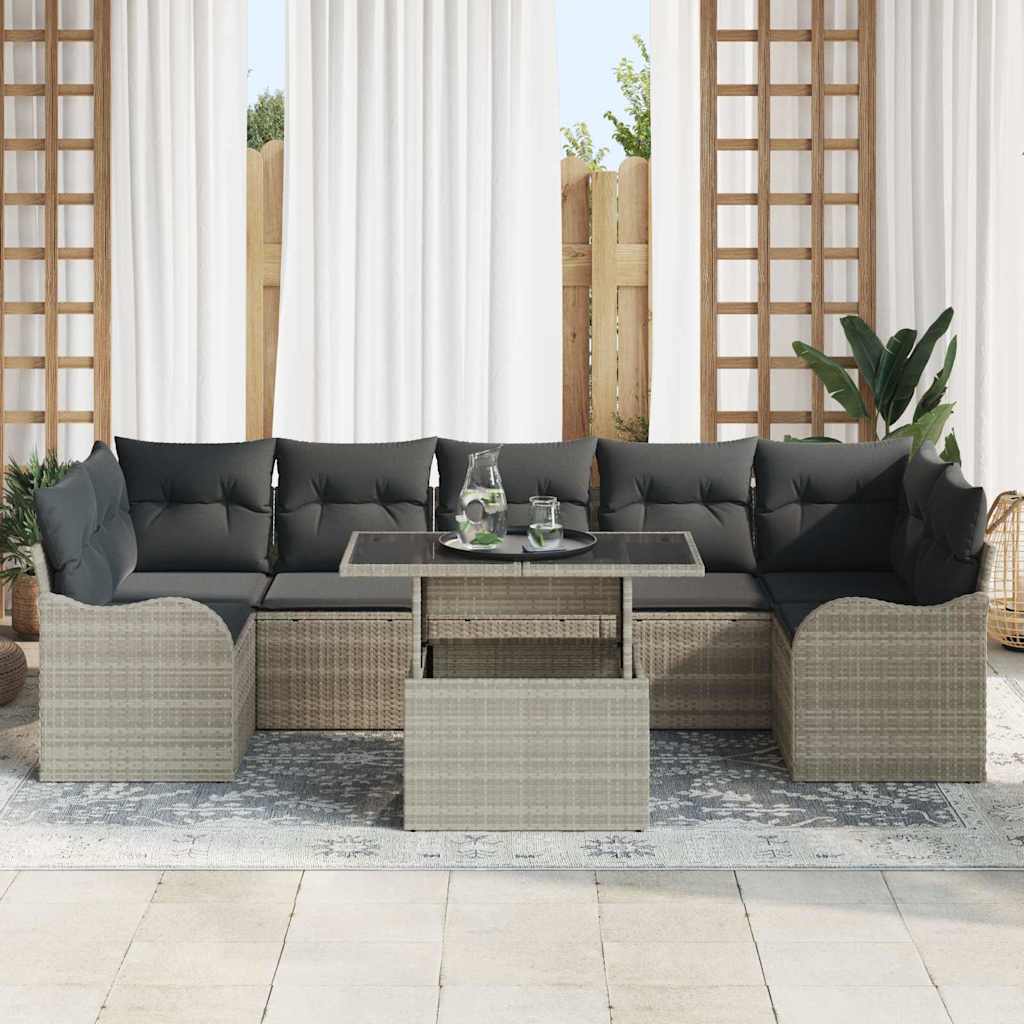 Gartensofa-set mit Kissen mit Kissen 8 pcs Hellgrau Poly Rattan