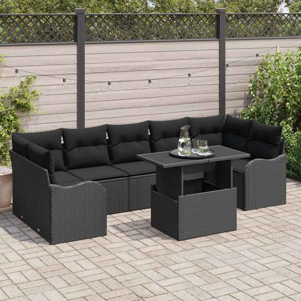 Gartensofa-set mit Kissen mit Kissen 8 pcs Schwarz Poly Rattan