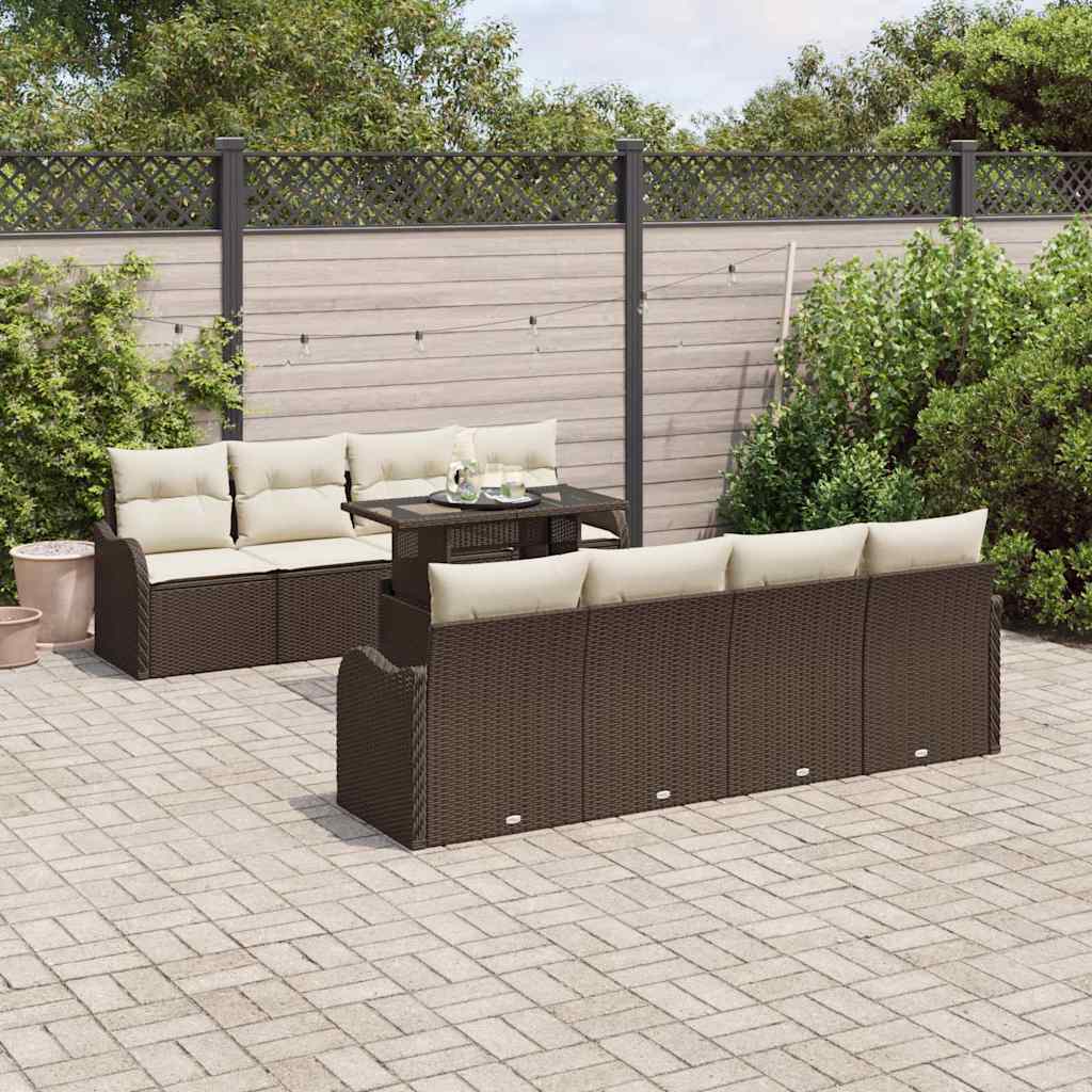 Gartensofa-set mit Kissen mit Speicher 9 pcs Braun Poly Rattan