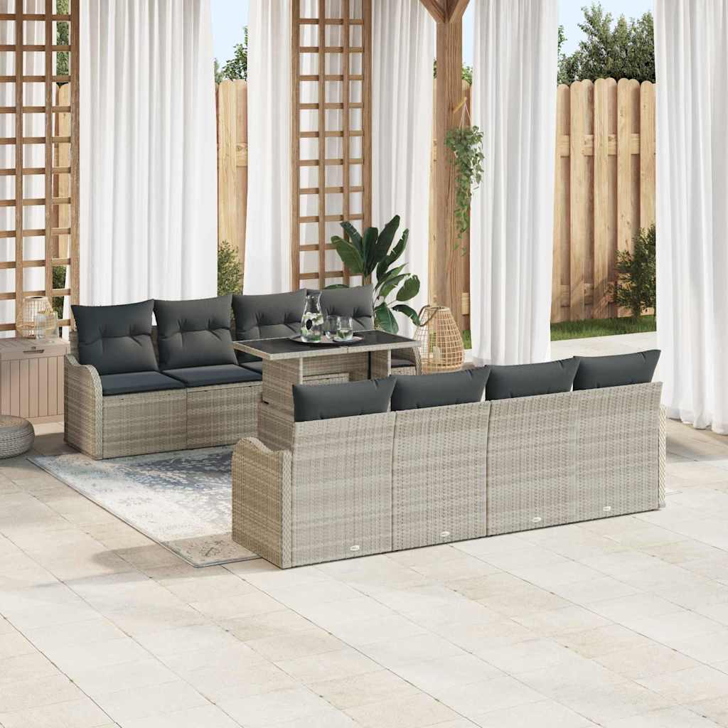 Gartensofa-set mit Kissen mit Kissen 9 pcs Hellgrau Poly Rattan