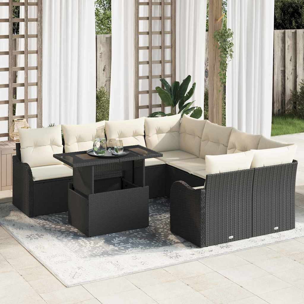 Gartensofa-set mit Kissen mit Kissen 9 pcs Schwarz Polyrattan