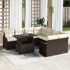 Gartensofa-set mit Kissen mit Kissen 9 pcs Braun Polyrattan