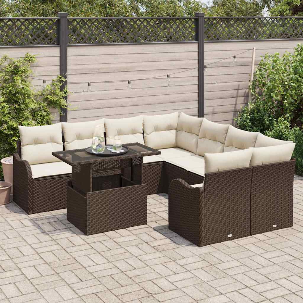 Gartensofa-set mit Kissen mit Kissen 9 pcs Braun Polyrattan