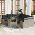 Gartensofa-set mit Kissen mit Kissen 9 pcs Hellgrau Polyrattan