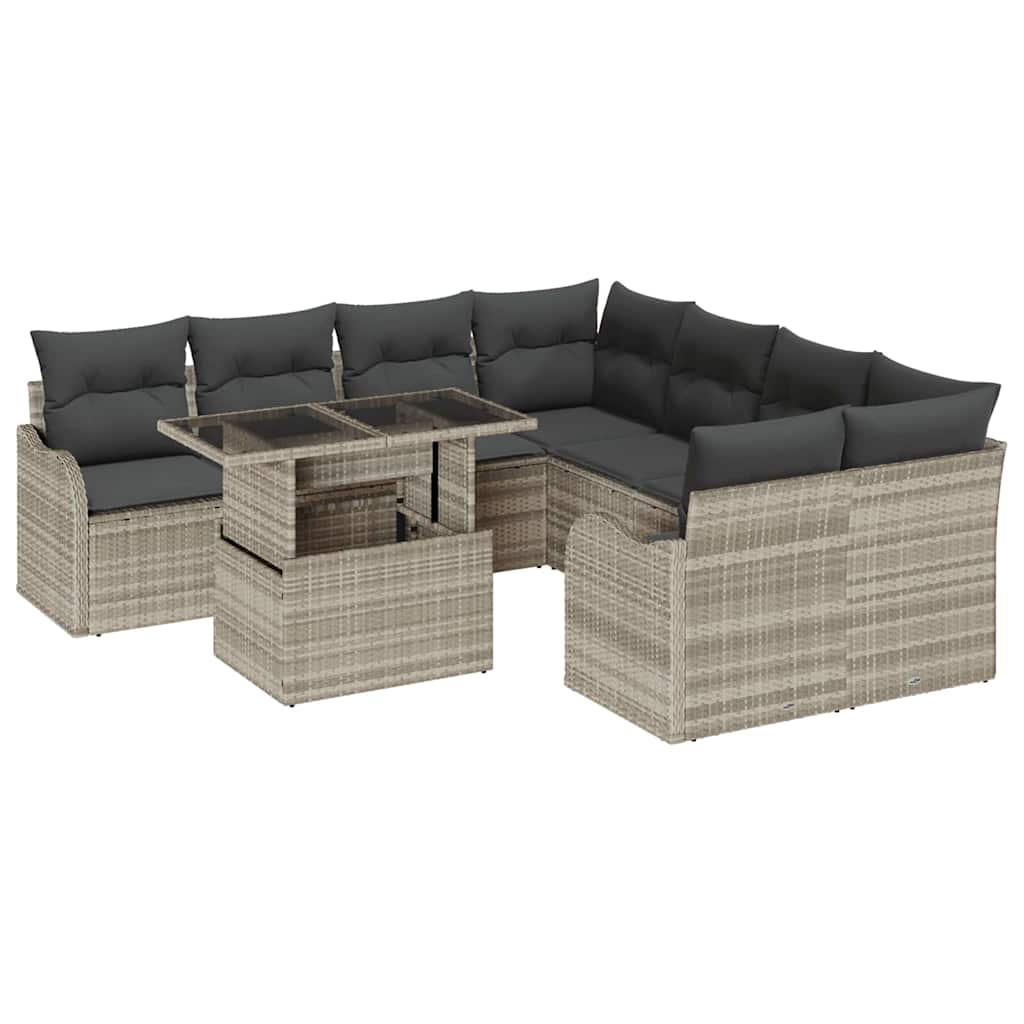 Gartensofa-set mit Kissen mit Kissen 9 pcs Hellgrau Polyrattan