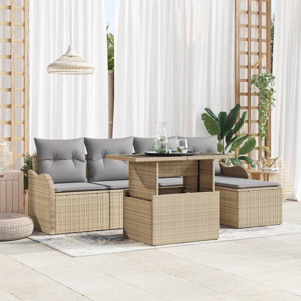Gartensofa-set mit Kissen 6 pcs Beige Polyrattan
