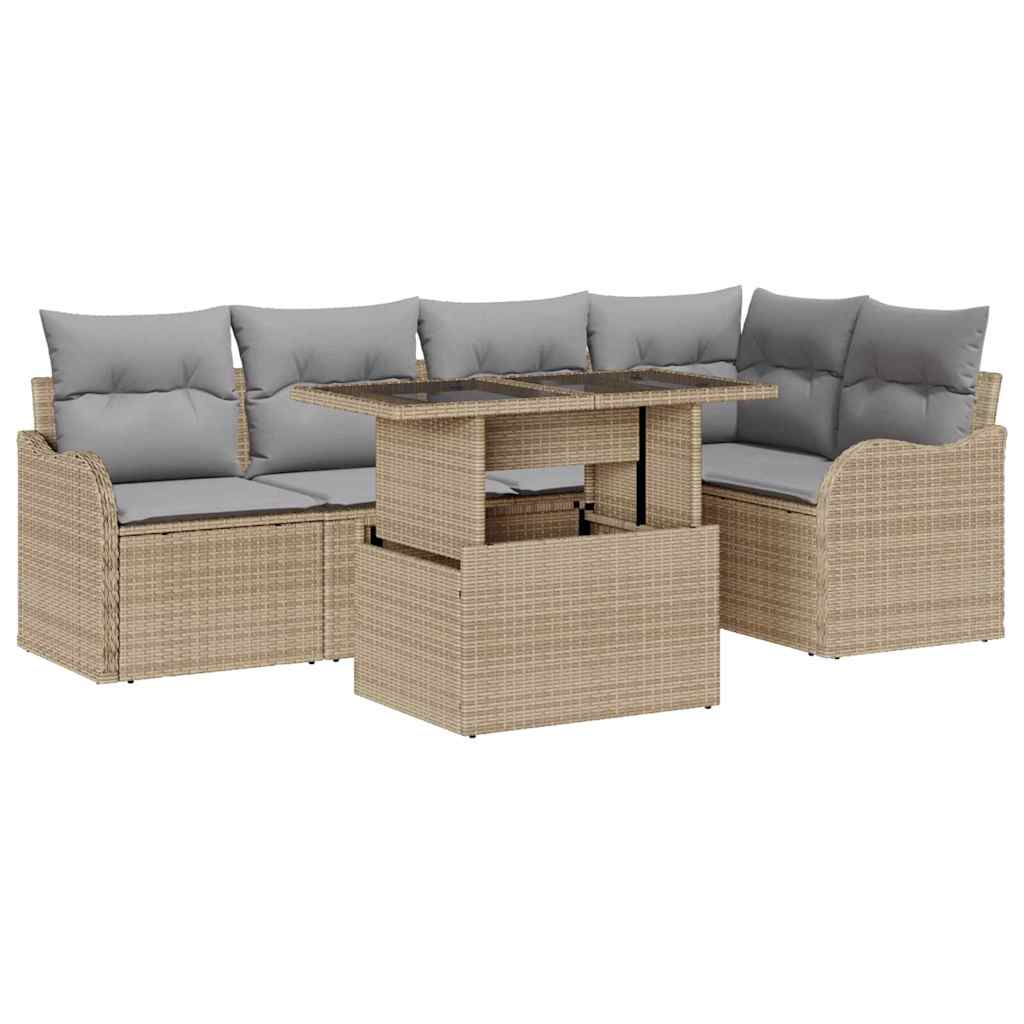 Gartensofa-set mit Kissen mit Kissen 6 pcs Beige Poly Rattan