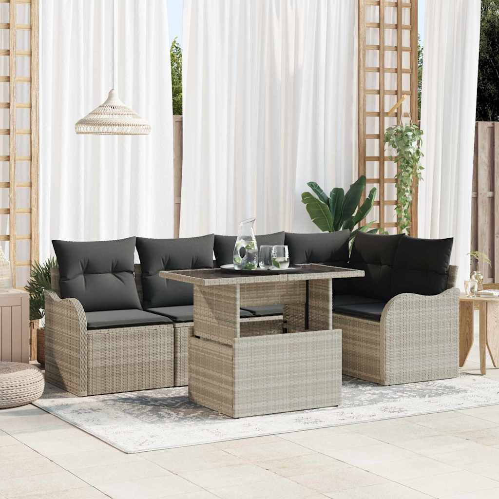 Gartensofa-set mit Kissen mit Kissen 6 pcs Hellgrau Poly Rattan