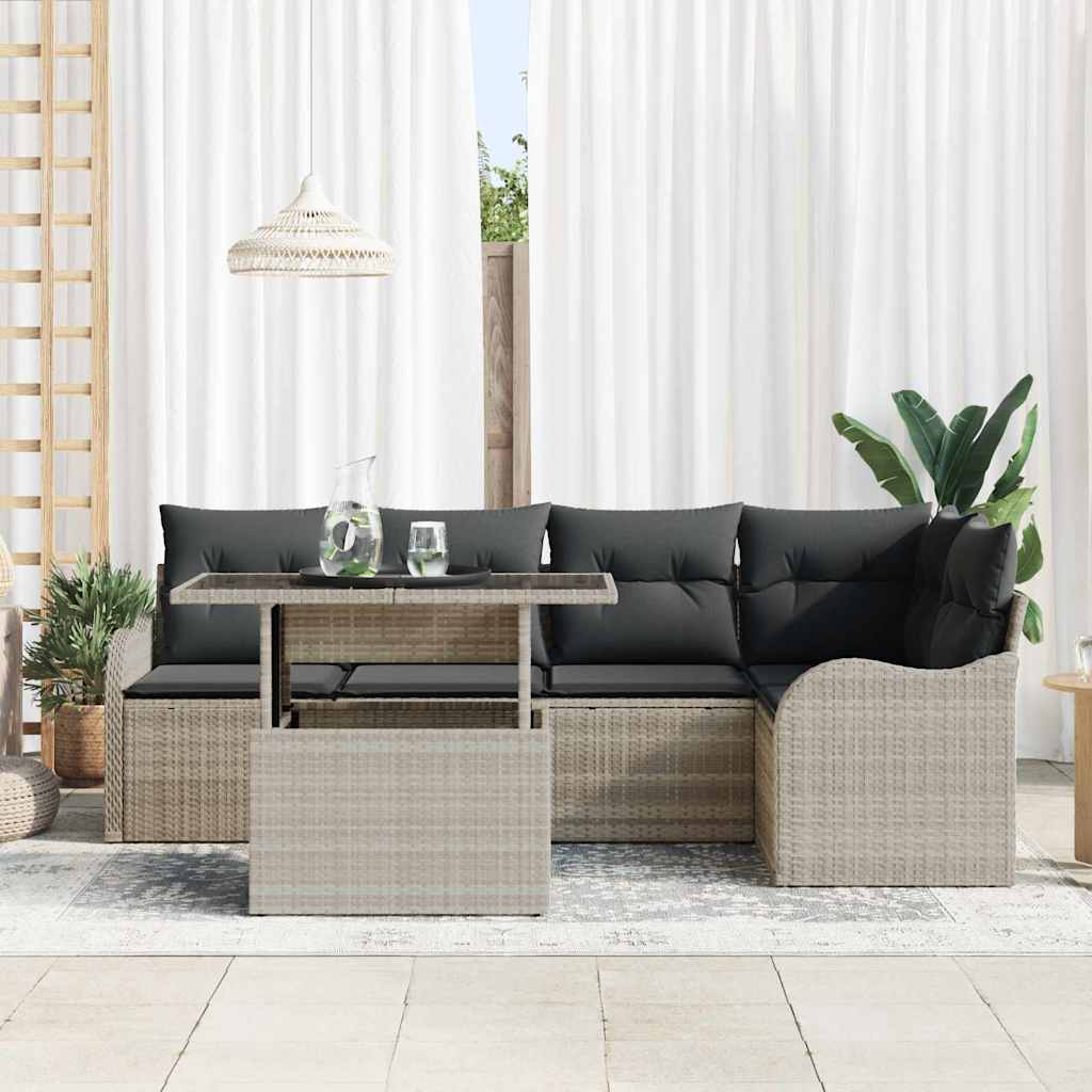 Gartensofa-set mit Kissen mit Kissen 6 pcs Hellgrau Poly Rattan