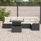 Gartensofa-set mit Kissen mit Kissen 7 pcs Schwarz Poly Rattan