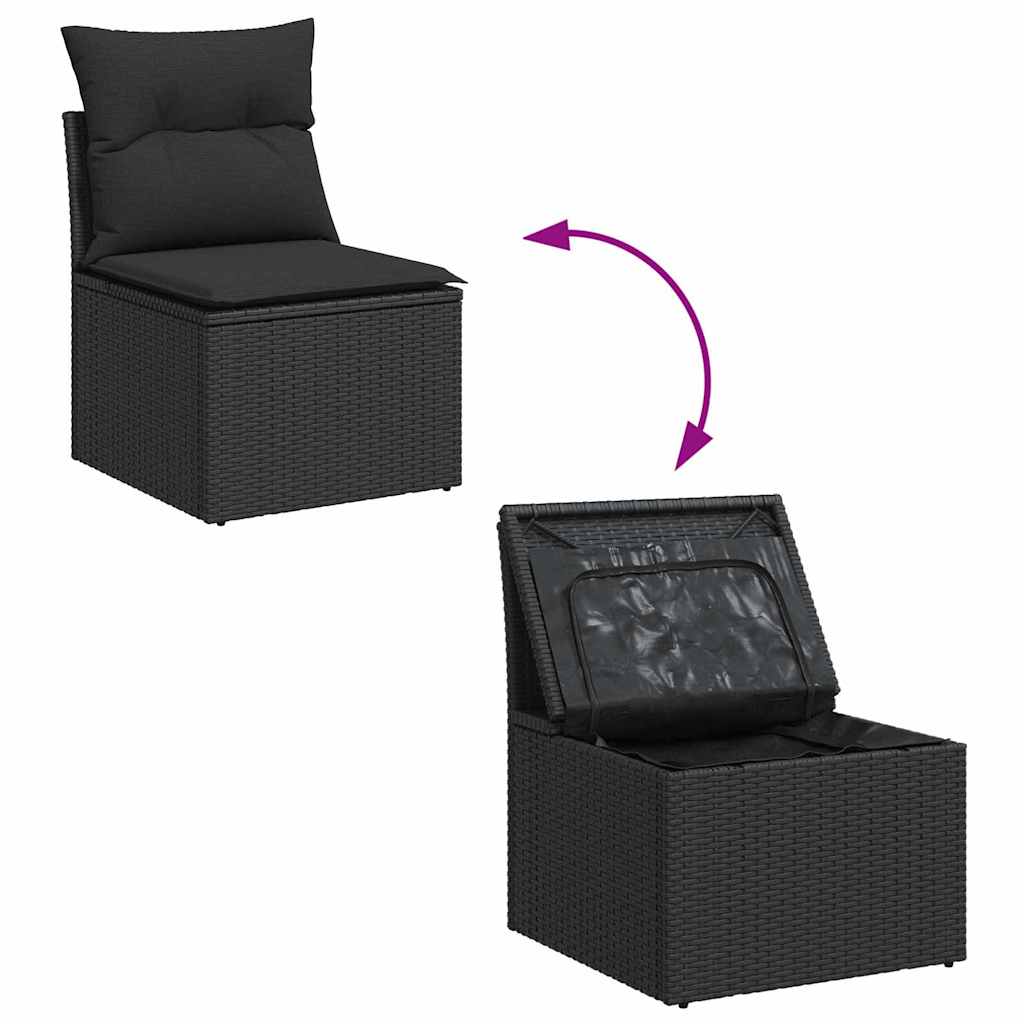 Garten-Sofa-Set mit Kissen mit Kissen 9 pcs Schwarz Poly Rattan