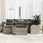 Garten-Sofa-Set mit Kissen mit Speicher 7 pcs Grau Poly Rattan