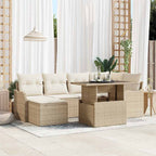 Garten-Sofa-Set mit Kissen mit Speicher 7 pcs Beige Poly Rattan