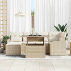 Garten-Sofa-Set mit Kissen mit Speicher 7 pcs Beige Poly Rattan