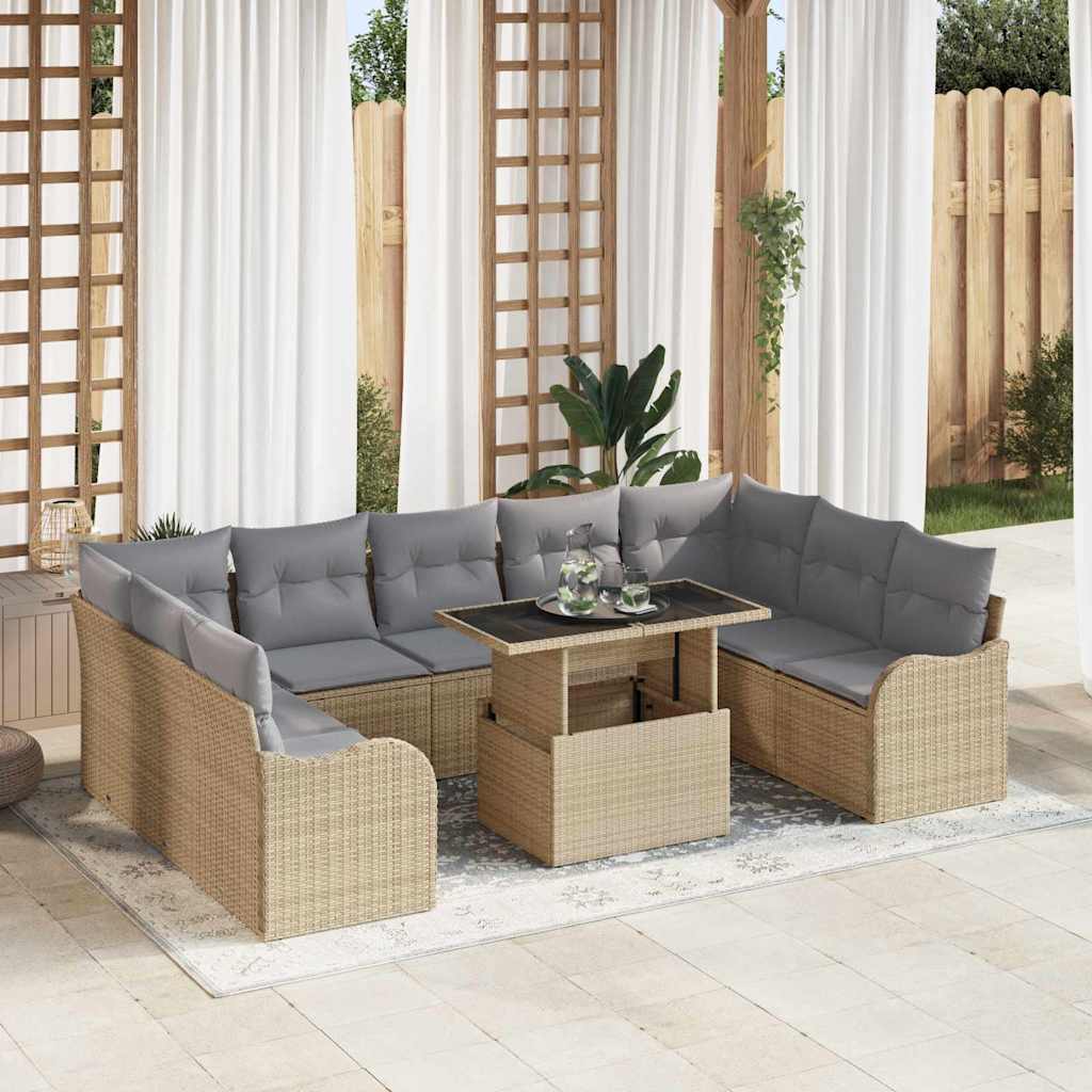 Gartensofa-set mit Kissen mit Kissen 10 pcs Beige Poly Rattan